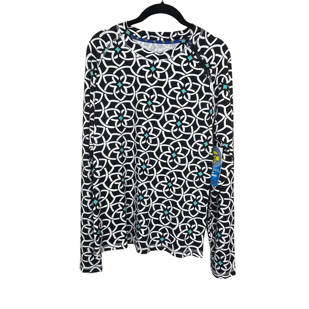 Banana Boat Rash Guard Women XL Black White Geometric UPF 50+ Long Sleeve Beach